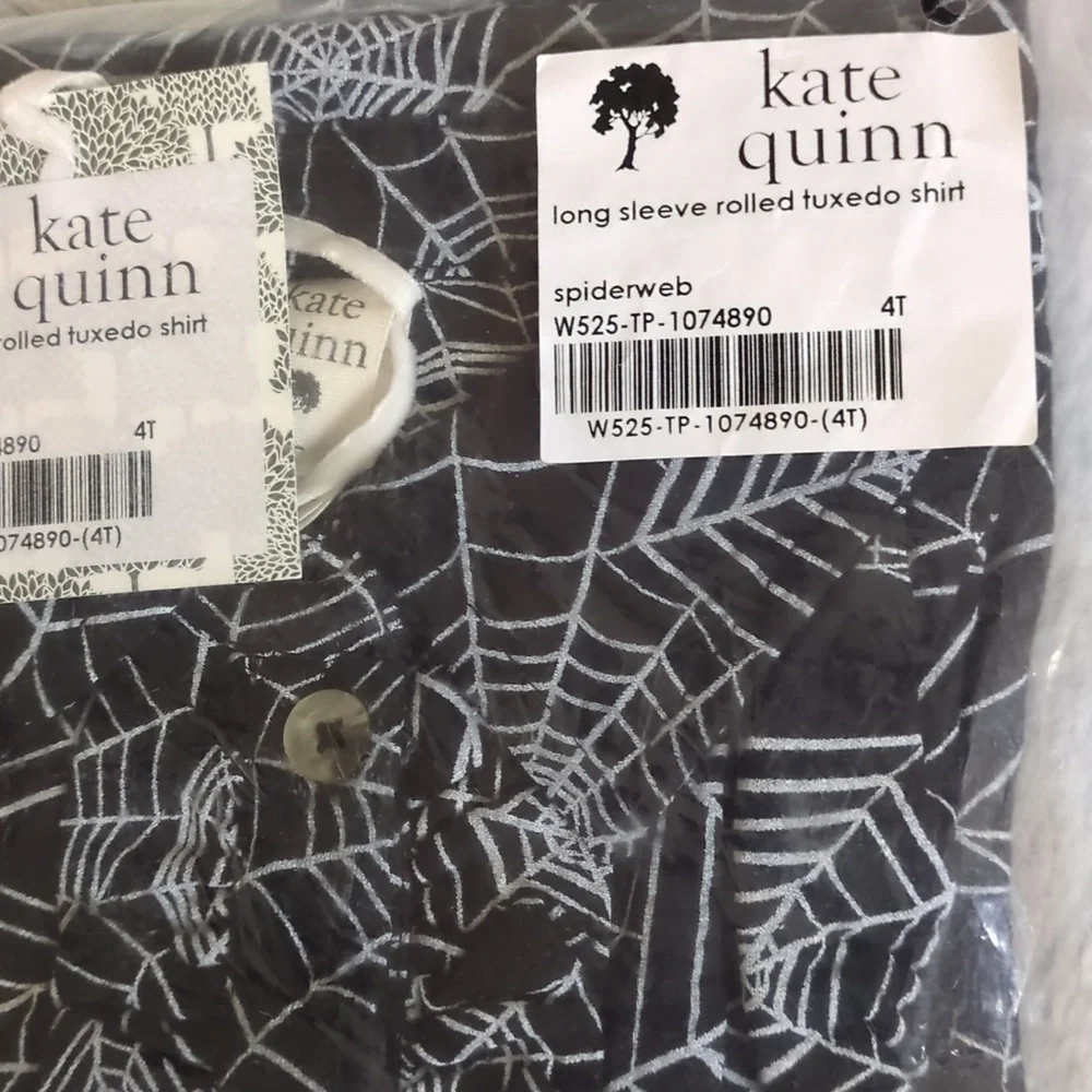 NWT 4T Kate Quinn 🕸️ long sleeve rolled tuxedo shirt spiderweb bamboo spooky